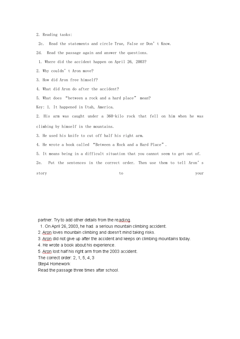 湖南省株洲县渌口镇中学八年级英语下册 Unit 1 What’s the matter Section B (2a-2c)教案 （新版）人教新目标版_第2页