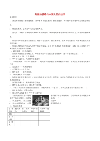 山西省阳泉市平定县中考历史 单元知识复习 第一部分 主题九 列强的侵略与中国人民的抗争导学案 华东师大版-华东师大版初中九年级全册历史学案