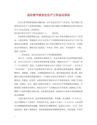 县长春节前安全生产工作会议讲话 