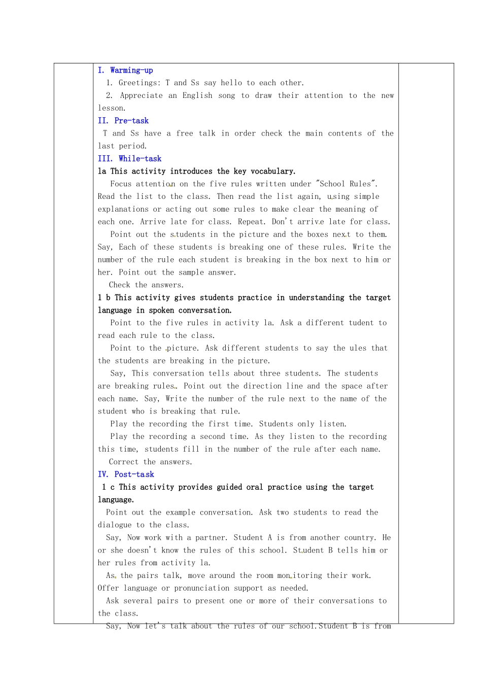 辽宁省辽阳市第九中学七年级英语下册《Unit 4  Don’t eat in class》（第一课时）教案 人教新目标版_第3页