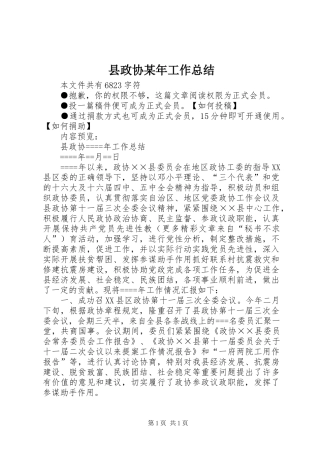 县政协某年工作总结 