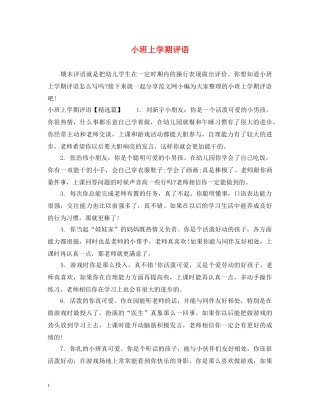 小班上学期评语 
