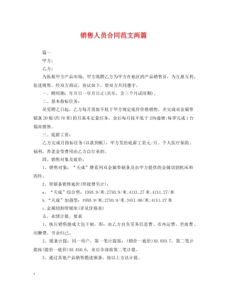 销售人员合同范文两篇 