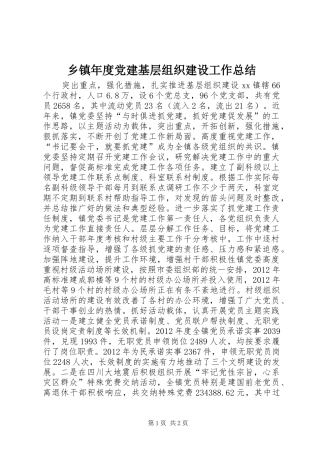乡镇年度党建基层组织建设工作总结 