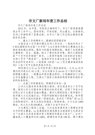 市文广新局年度工作总结 