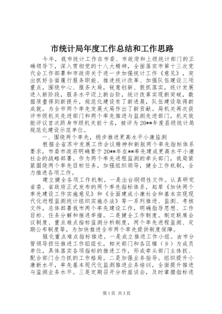 市统计局年度工作总结和工作思路 