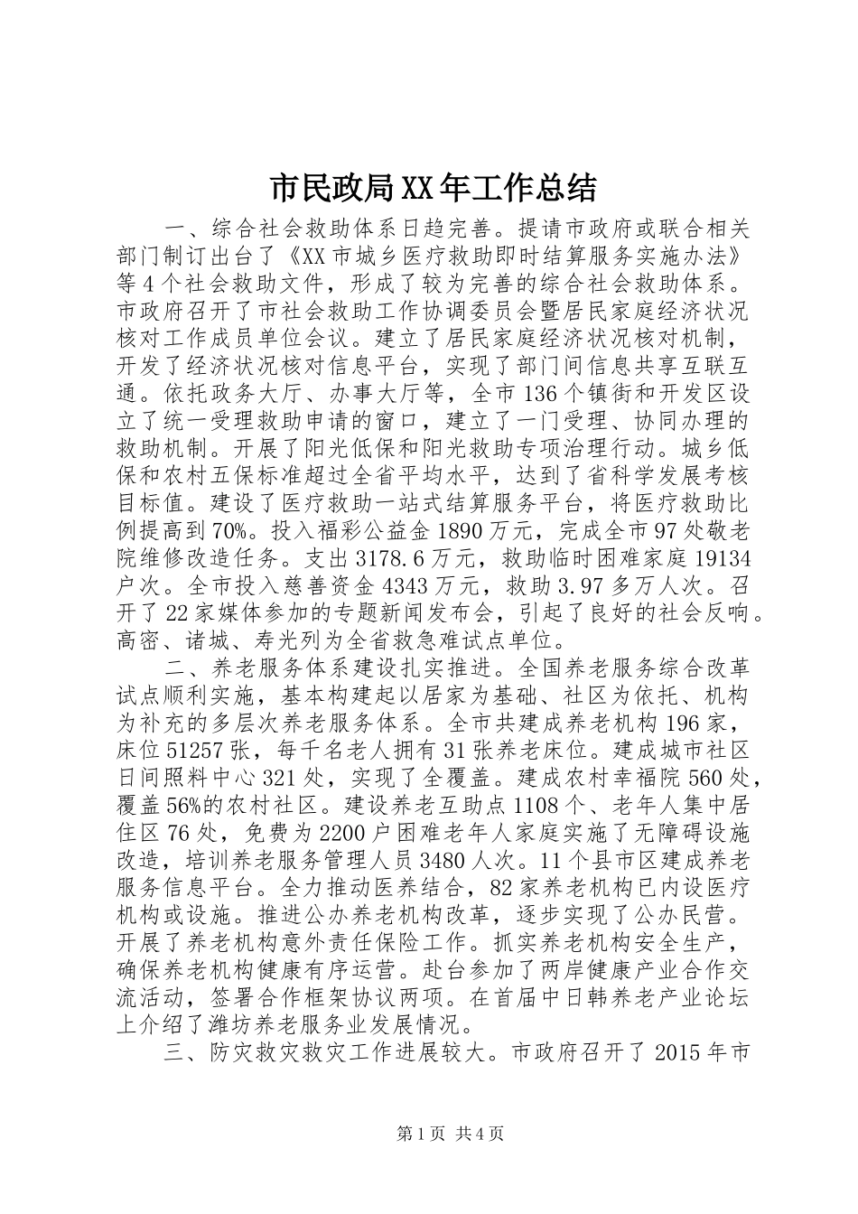 市民政局XX年工作总结 _第1页