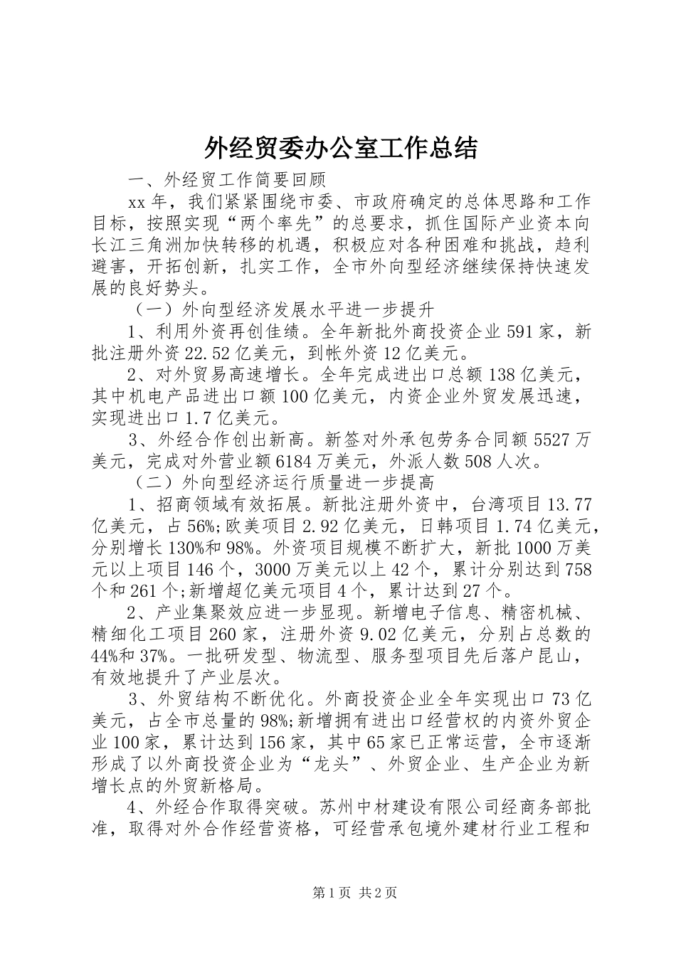 外经贸委办公室工作总结 _第1页