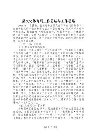县文化体育局工作总结与工作思路 