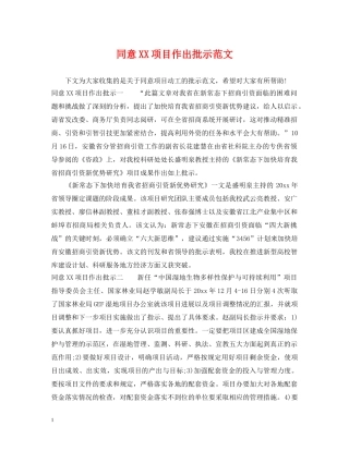 同意XX项目作出批示范文 