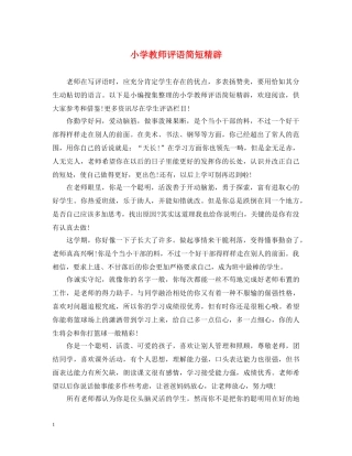 小学教师评语简短精辟 