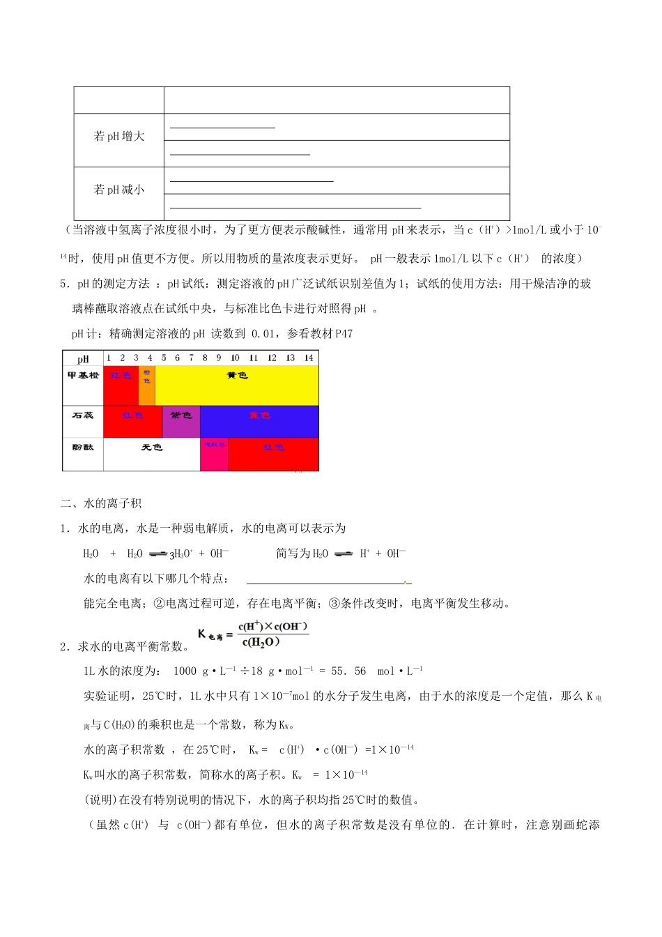 高中化学 第三章 水溶液中的离子平衡 3.2 水的电离和溶液的酸碱性（第1课时）水的电离导学案 新人教版选修4-新人教版高二选修4化学学案_第2页