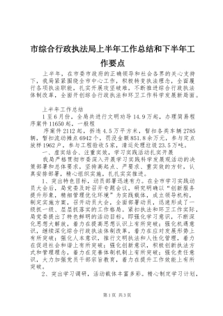 市综合行政执法局上半年工作总结和下半年工作要点 