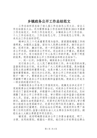 乡镇政务公开工作总结范文 