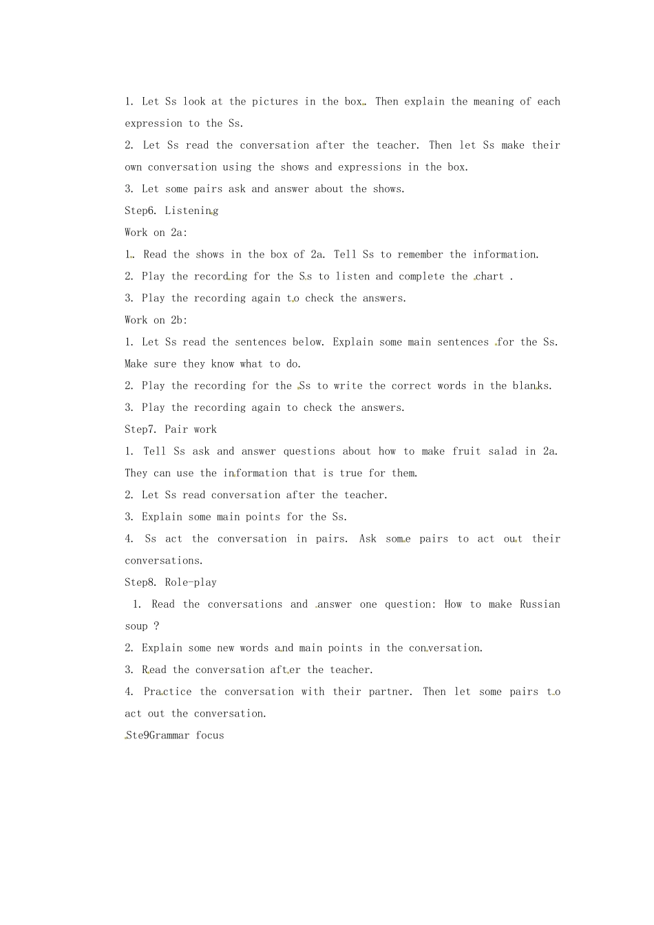 河南省驻马店市上蔡县第一初级中学八年级英语上册 Unit 8 How do you make a banana milk shake？口语教学设计 （新版）人教新目标版_第2页