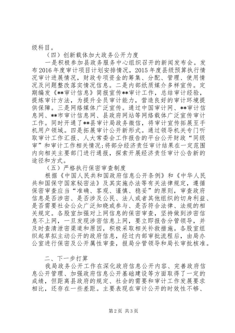 县审计局XX年度政务公开工作总结 _第2页