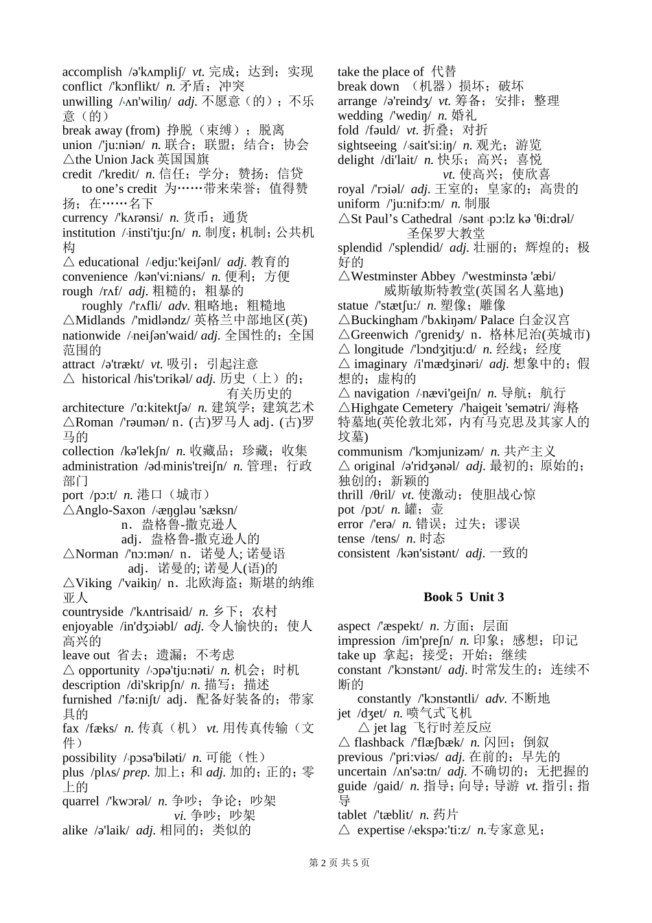 人教英语必修5词汇表(带音标)_第2页