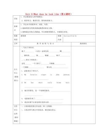 重庆市第110中学校七年级英语下册 Unit 9 What does he look like（第4课时）教案 （新版）人教新目标版