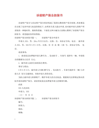 诉前财产保全担保书 