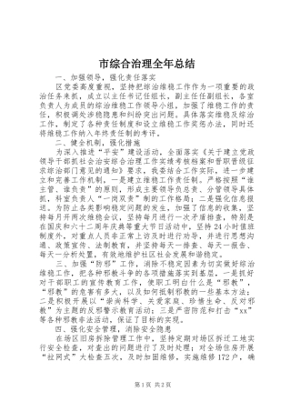 市综合治理全年总结 