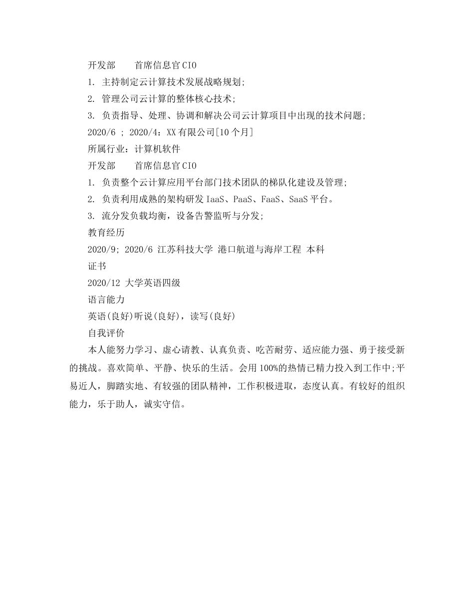 首席信息官CIO简历模板 _第2页