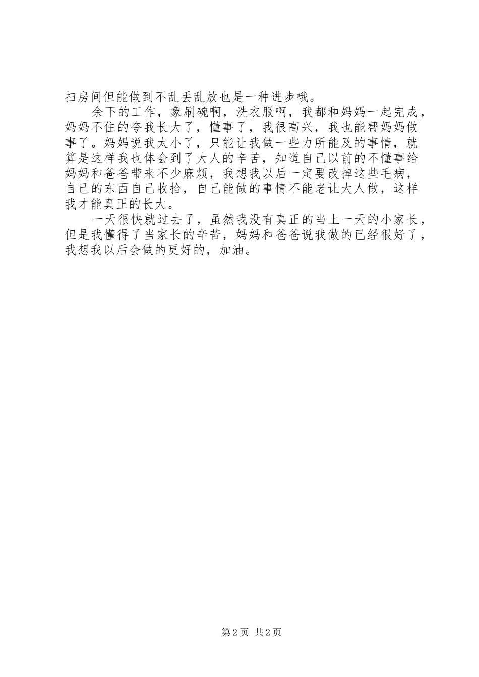我做一日小当家活动总结范文 _第2页