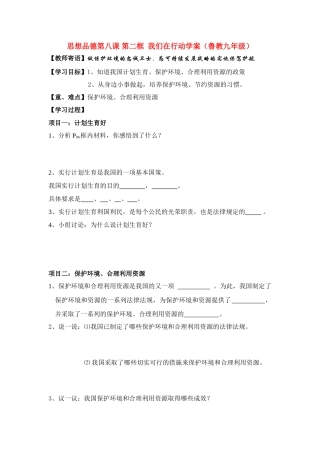 九年级思想品德 八课 第二框 我们在行动学案 鲁教版