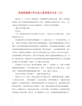 市宣传思想工作大会上发言范文大全（三） 