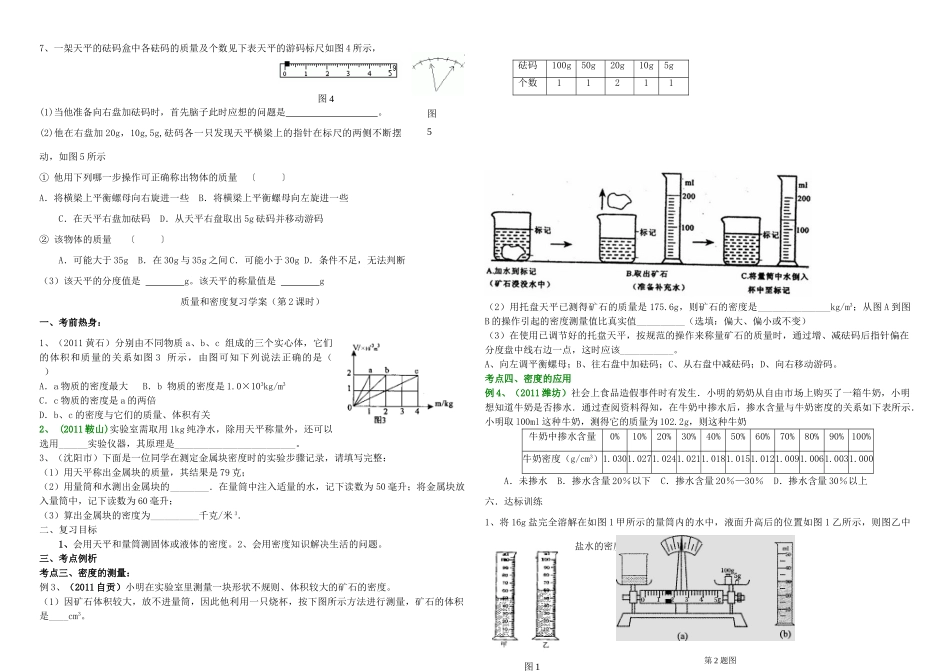 中考物理 质量和密度复习学案 教科版_第2页