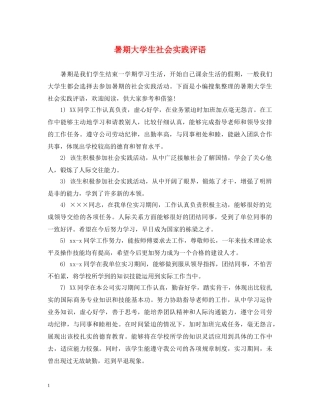 暑期大学生社会实践评语 