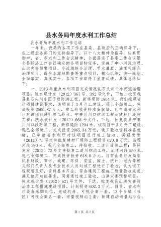 县水务局年度水利工作总结 