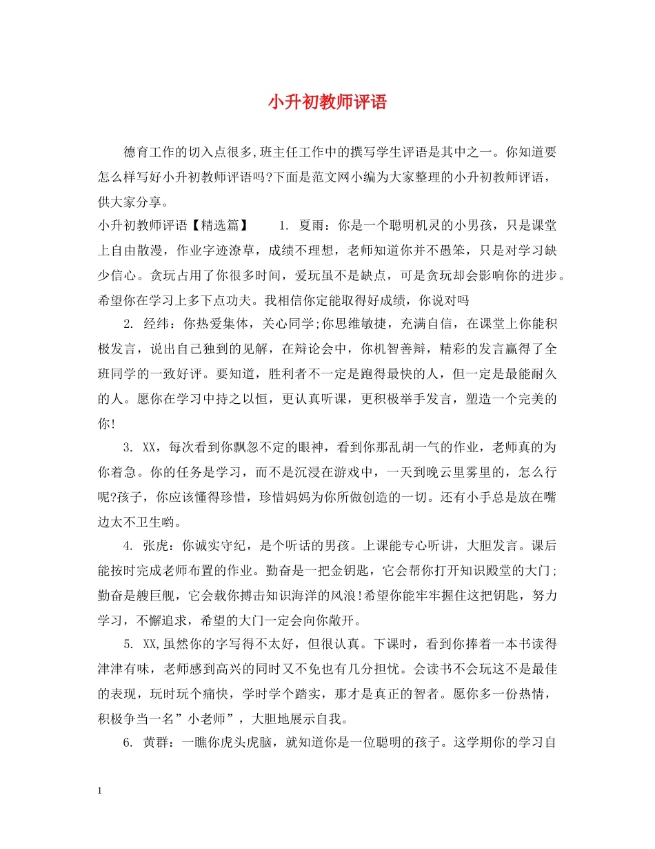 小升初教师评语 _第1页