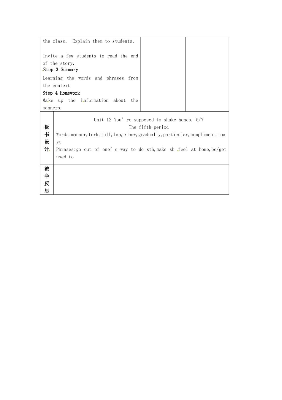 陕西省神木县大保当中学九年级英语 unit 12 You’re supposed to shake hands period 5教案 人教新目标版_第3页