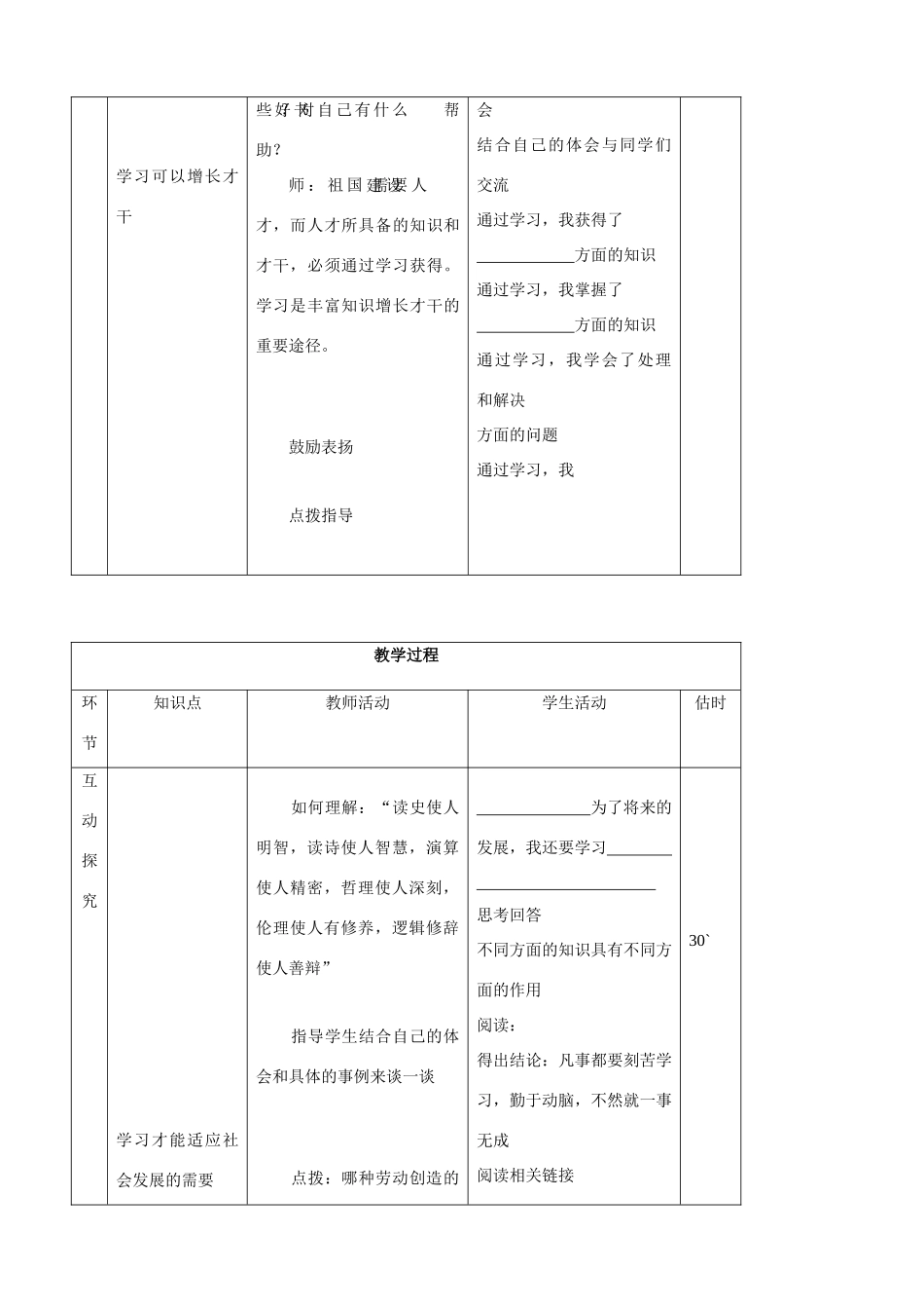 七年级思品上册 8学习－－成才的阶梯同步教学设计 鲁教版教材_第3页