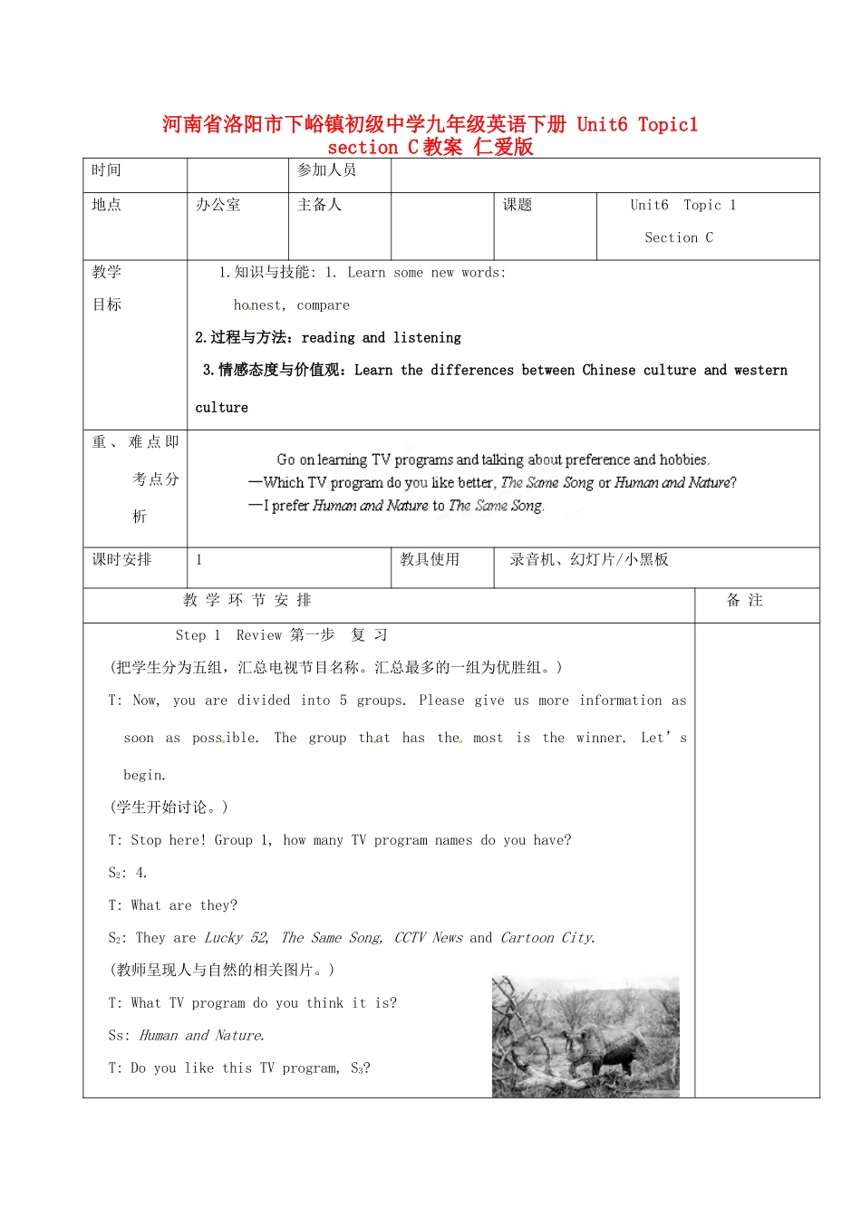 河南省洛阳市下峪镇初级中学九年级英语下册 Unit6 Topic1 section C教案 仁爱版_第1页