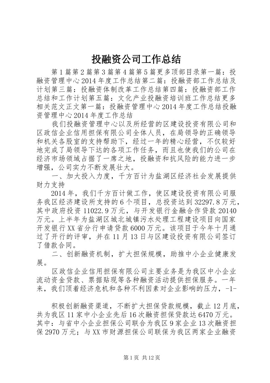 投融资公司工作总结 _第1页