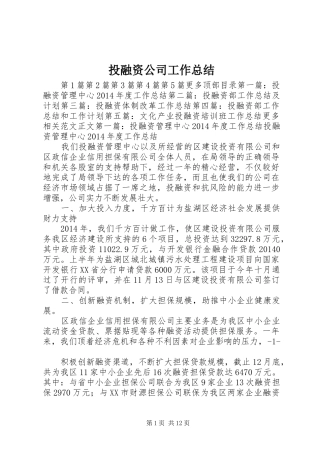 投融资公司工作总结 