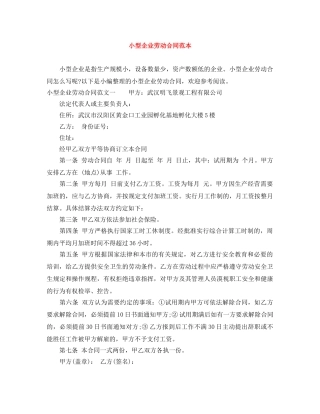 小型企业劳动合同范本 