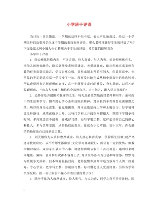 小学班干评语 