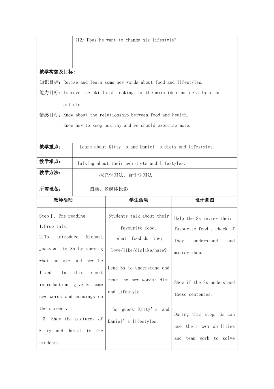 （骨干教师竞赛作品）七年级英语上册《7A Unit 4 Food Reading》教学案 牛津版_第2页
