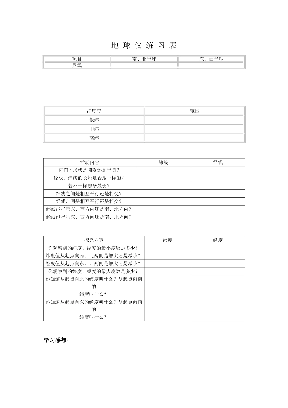七年级科学上：第3章第2节 地球仪和地图学案浙教版_第3页