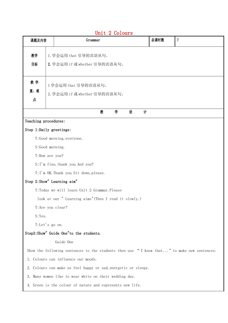 秋九年级英语上册 Unit 2 Colour（第4课时）Grammar教案 （新版）牛津版-（新版）牛津版初中九年级上册英语教案_第1页