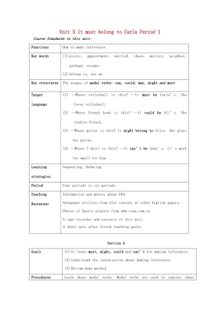 黑龙江省铁力市第五中学九年级英语全册 Unit 5 It must belong to Carla Period 1教案 人教新目标版