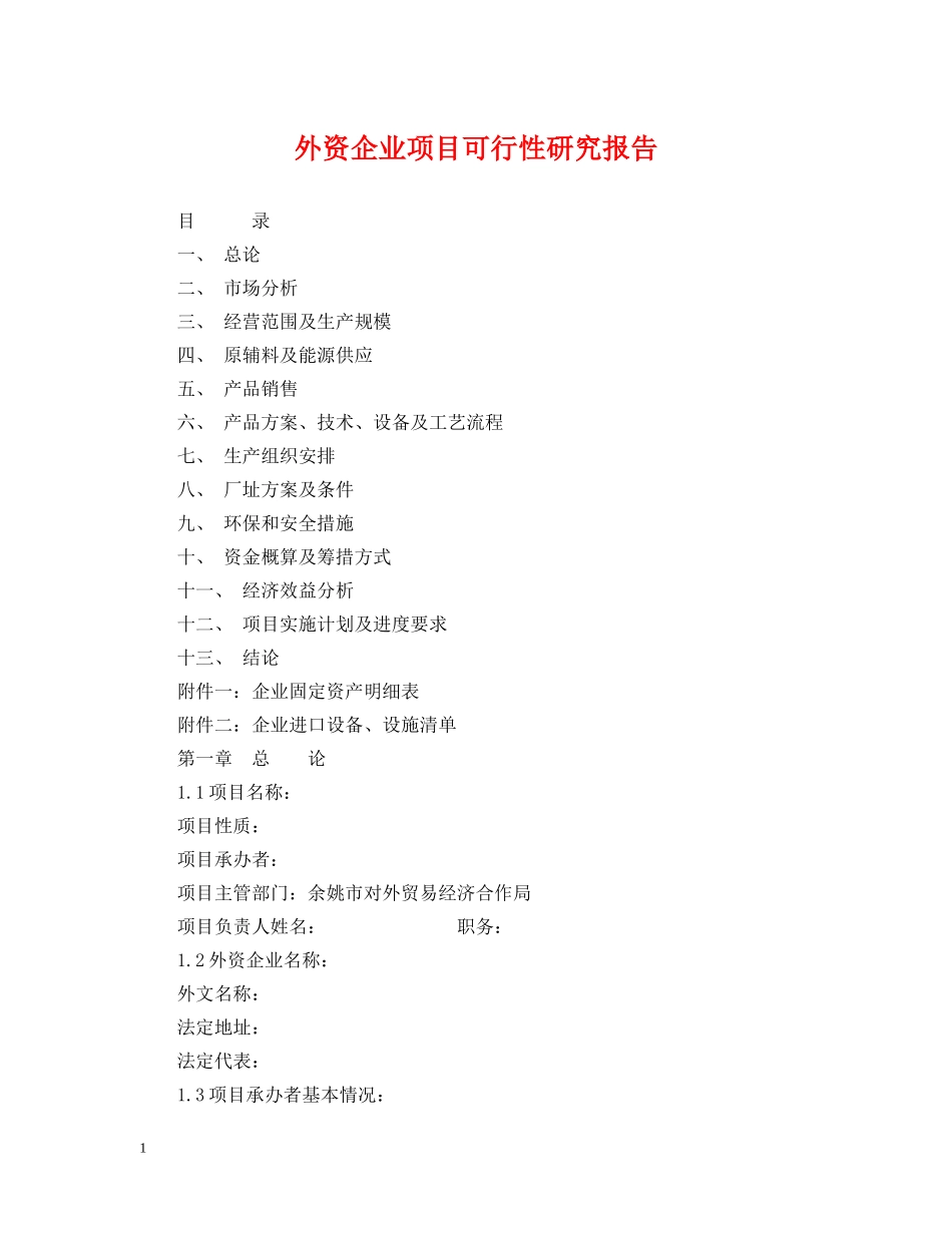 外资企业项目可行性研究报告 _第1页