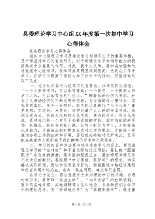 县委理论学习中心组XX年度第一次集中学习体会心得