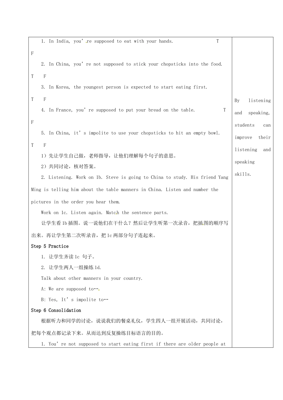 陕西省延安市富县羊泉镇九年级英语全册 Unit 10 You’re supposed to shake hands Section B 1a-1d教案 （新版）人教新目标版-（新版）人教新目标版初中九年级全册英语教案_第2页