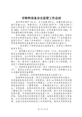 市特种设备安全监管工作总结 