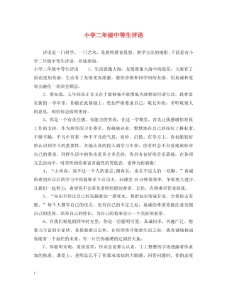 小学二年级中等生评语 