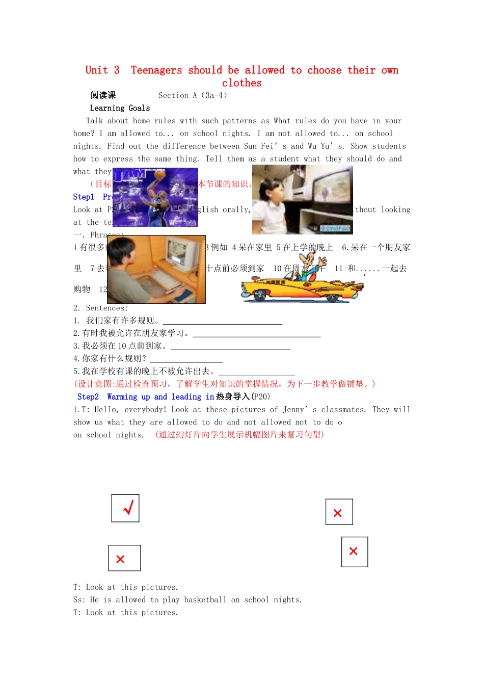 （水滴系列）九年级英语全册 Unit 3 Teenagers should be allowed to choose their own clothes（第3课时）教案 人教新目标版-人教新目标版初中九年级全册英语教案_第1页
