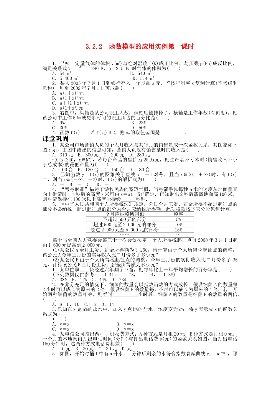 数学人教版A必修1同步训练：322函数模型的应用实例第1课时附答案 _第1页
